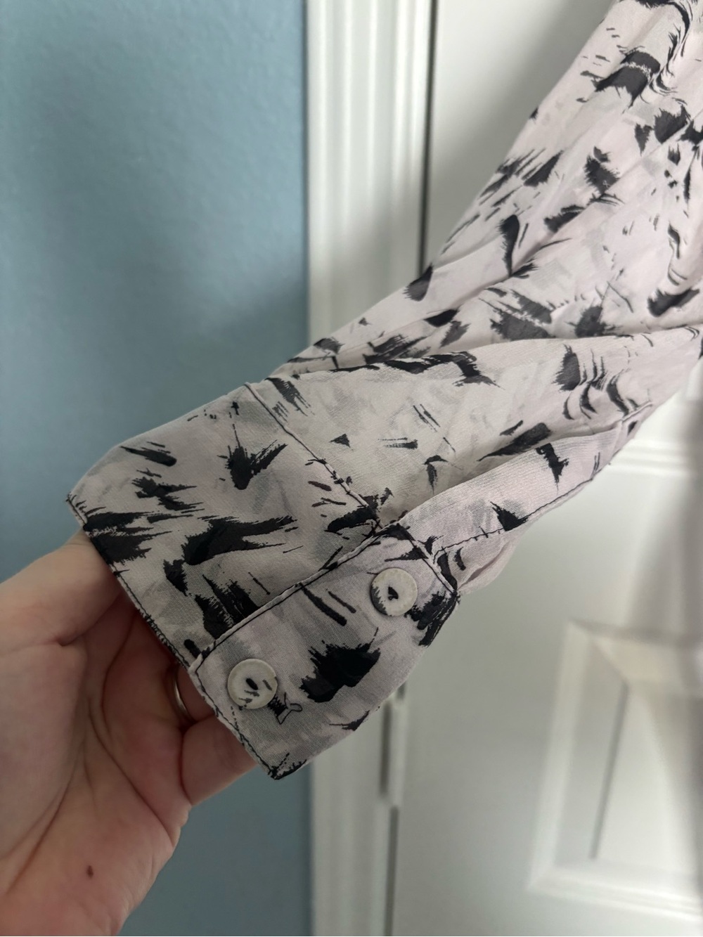 BCBGMaxAzria Lavender and Black Printed Tie-Neck Blouse - Picture 4 of 7